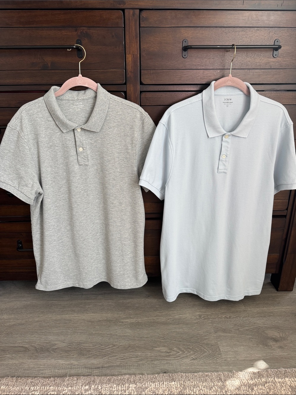 Set of 2 Men's J.Crew Flex Pique Polo Shirts size Large Blue and Grey